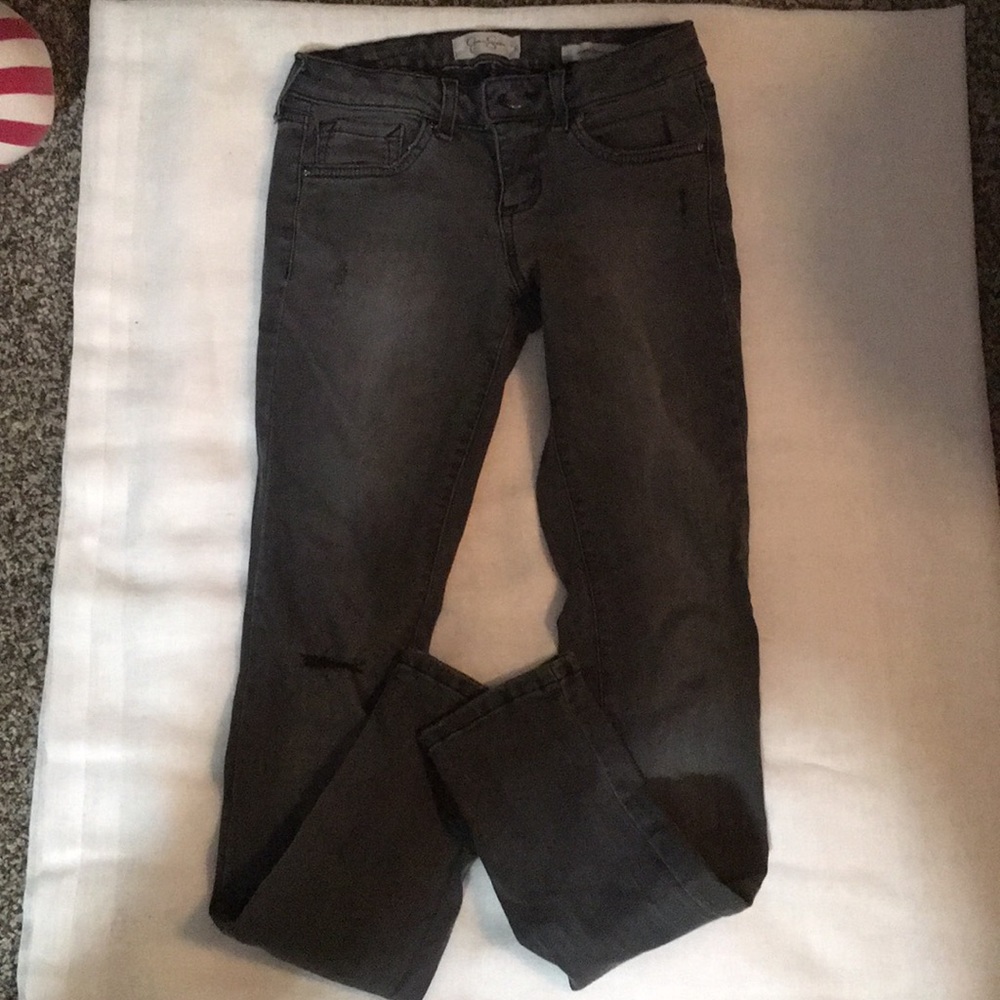 Jessica Simpson dark grey skinny leg jeans.